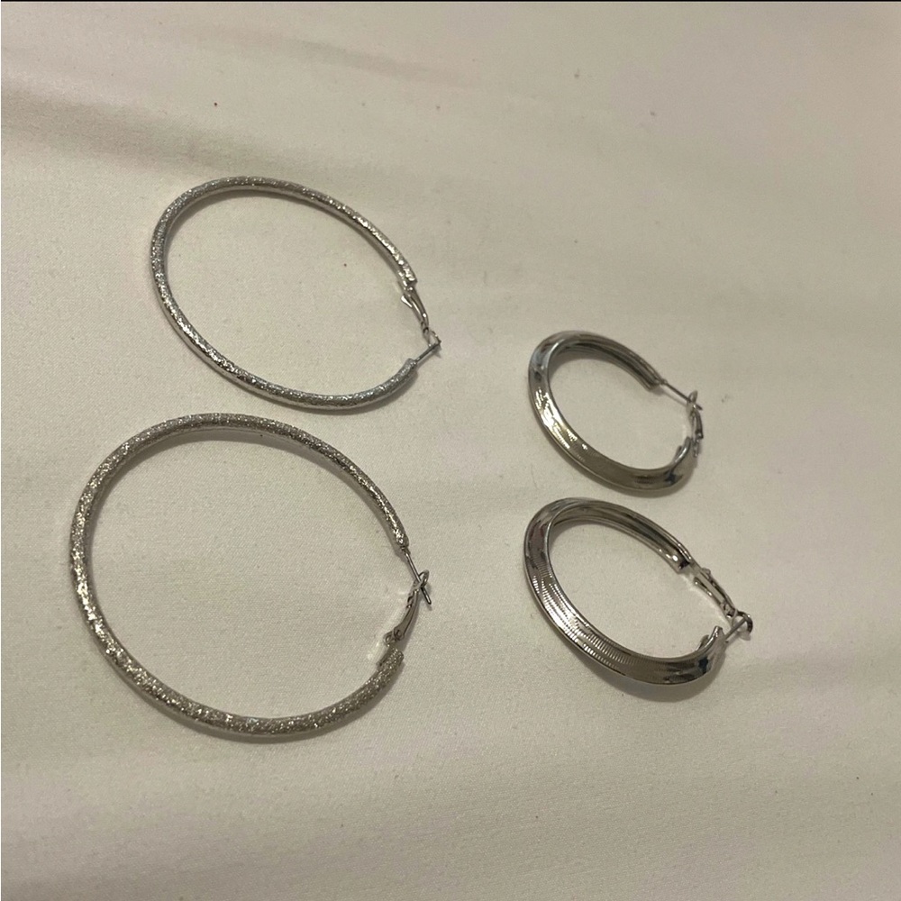 Silver Hoop Earrings Set